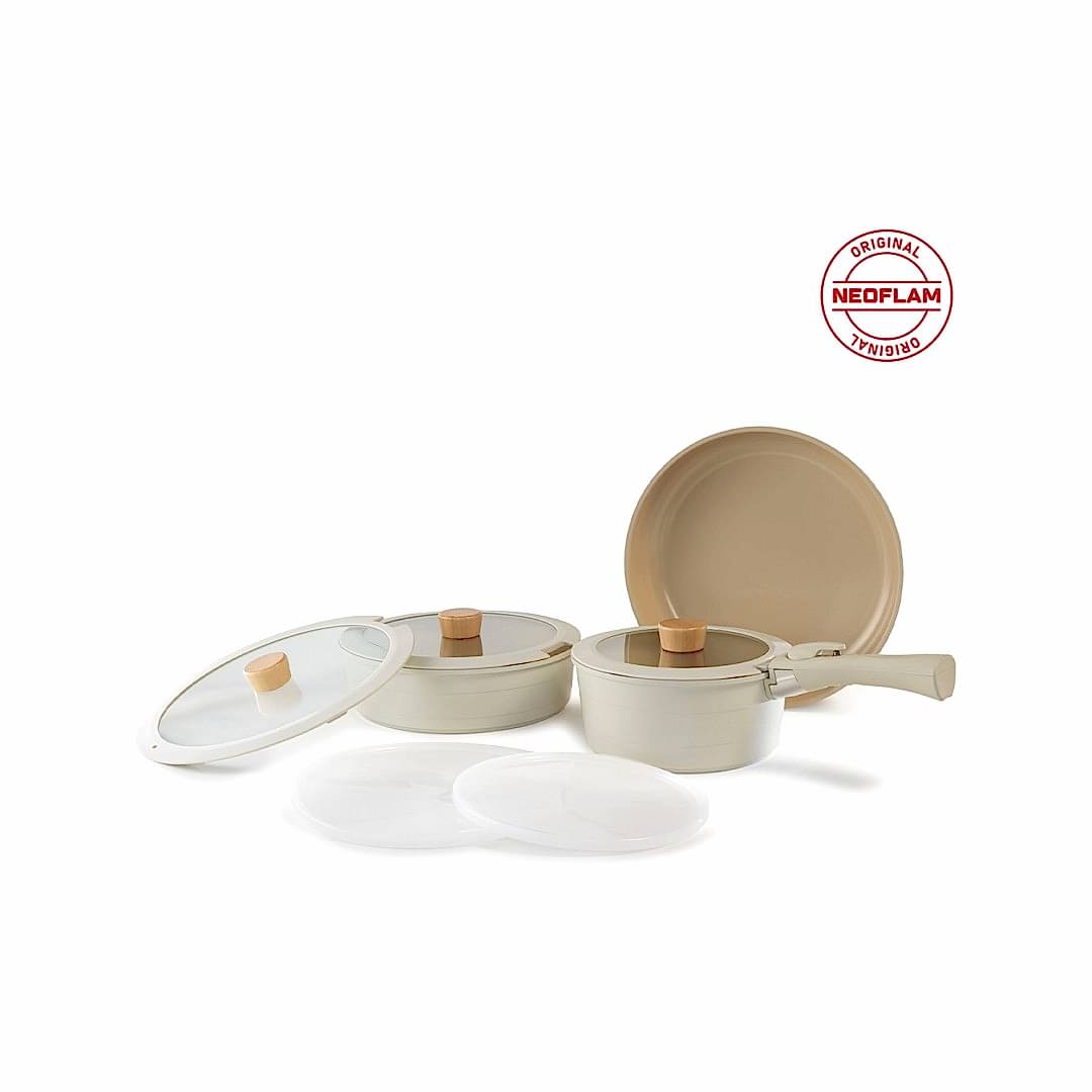 Neoflam Midas Bej 9 Parça Ayrılabilen Saplı İç İçe Geçebilen Tencere Tava Seti