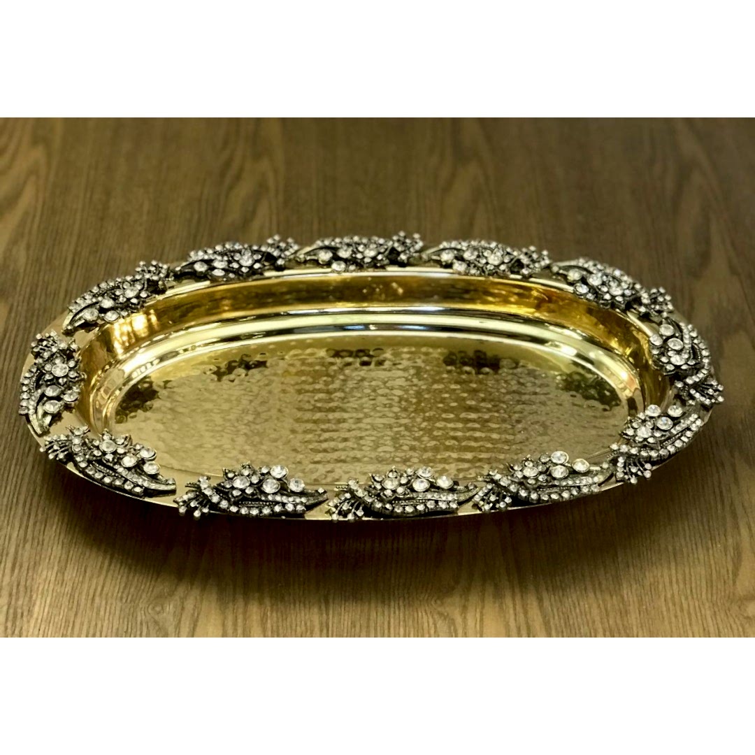 Biev Gold Dövme Metal İşlemeli Oval Tabak Biev Gold Dövme Metal İşlemeli Oval Tabak