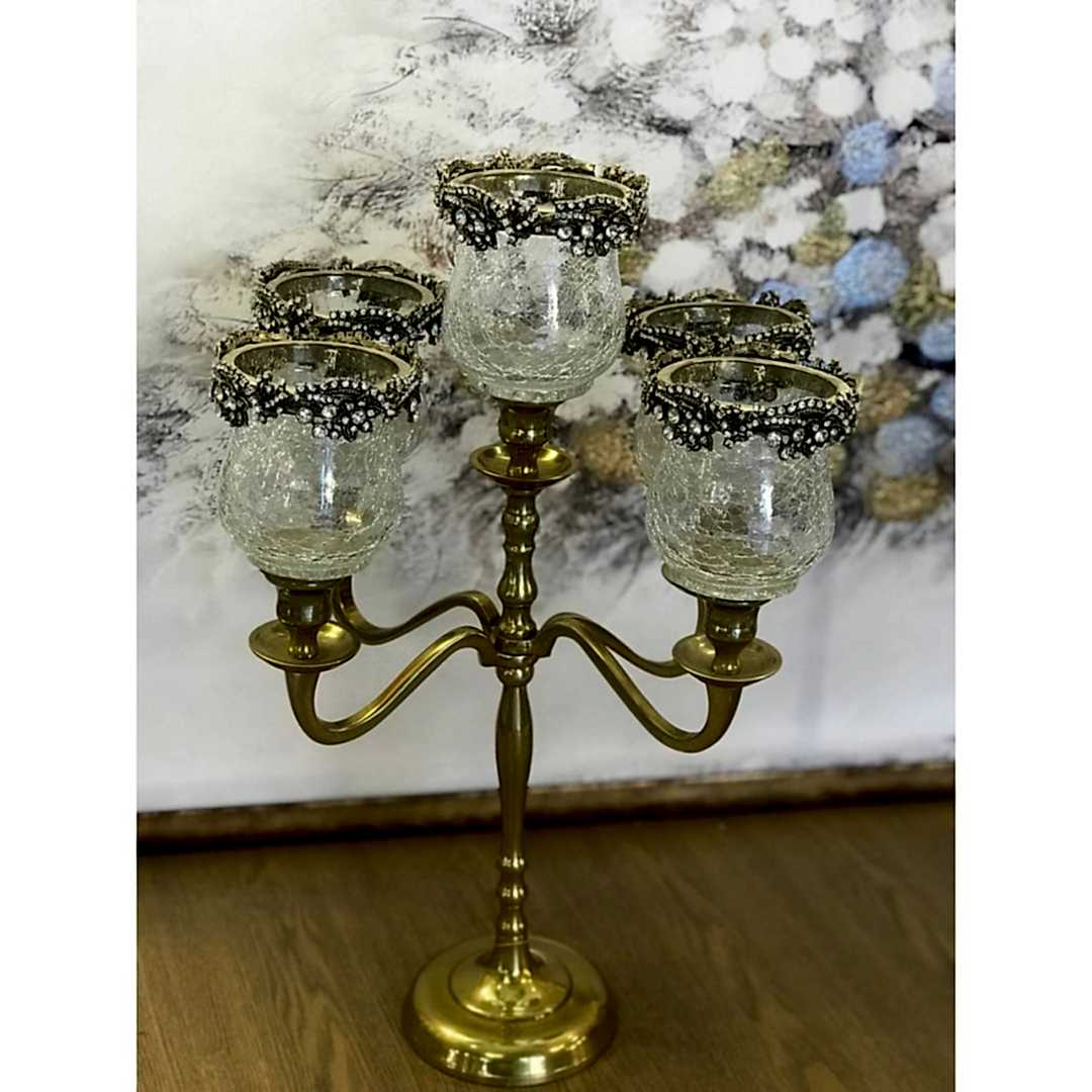Biev Gold Dövme Metal Taş İşlemeli 5li Mumluk Biev Gold Dövme Metal Taş İşlemeli 5li Mumluk