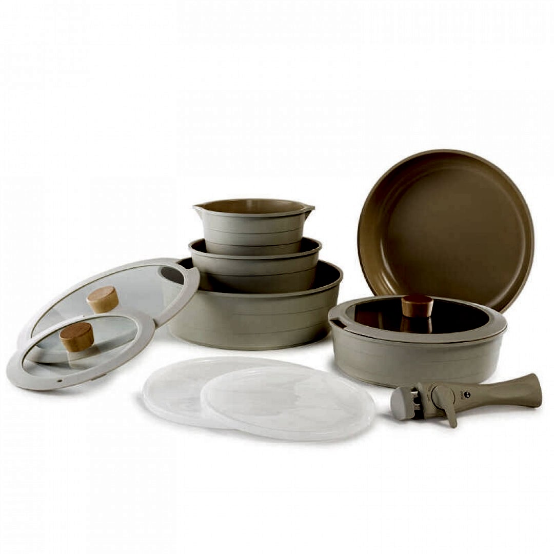  Neoflam Midas Bej 11 Parça Ayrılabilen Saplı Iç Içe Geçebilen Indüksiyonlu Tencere Tava Seti