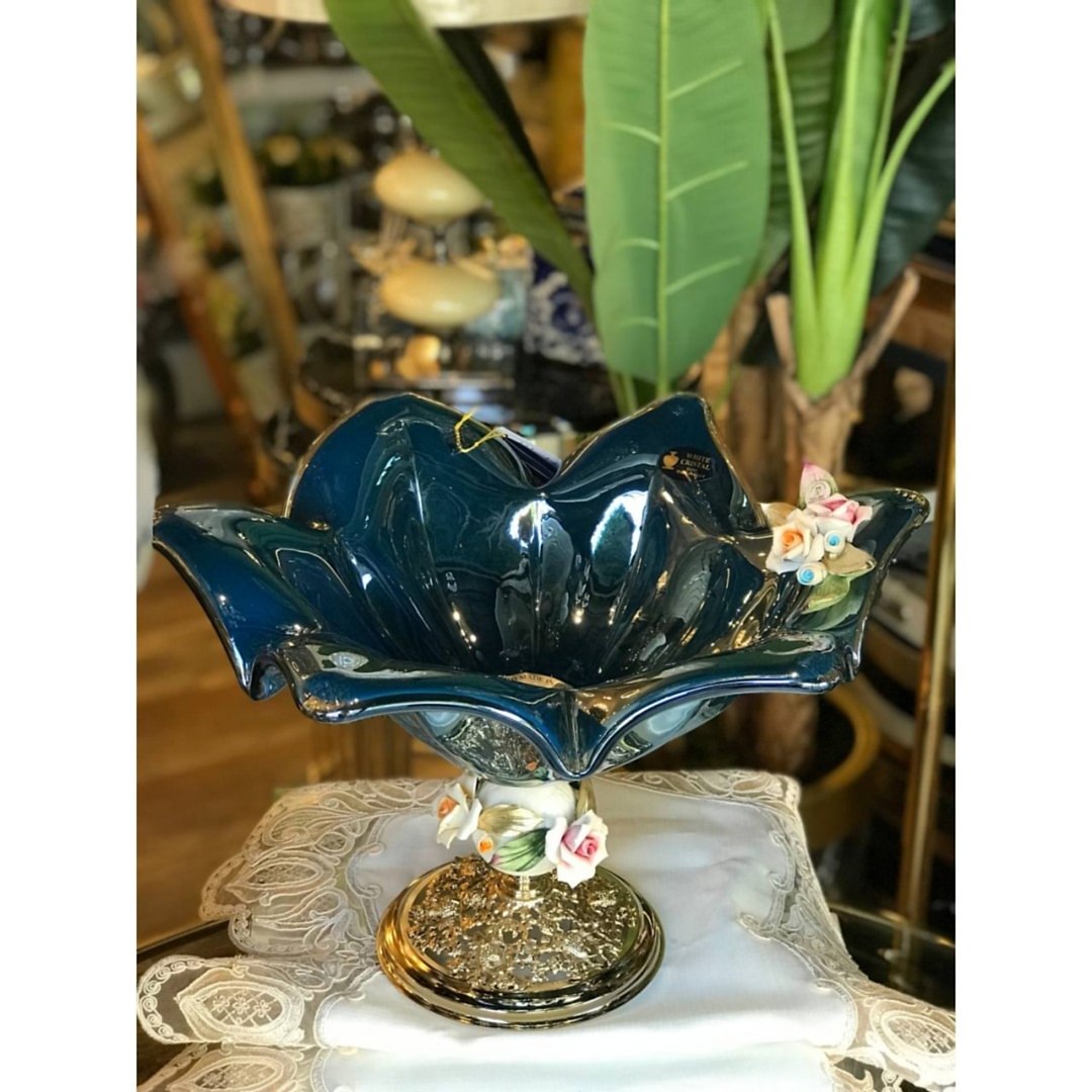 İtalyan Murano Cam Ayaklı Geniş Meyvelik İtalyan Murano Cam Ayaklı Geniş Meyvelik