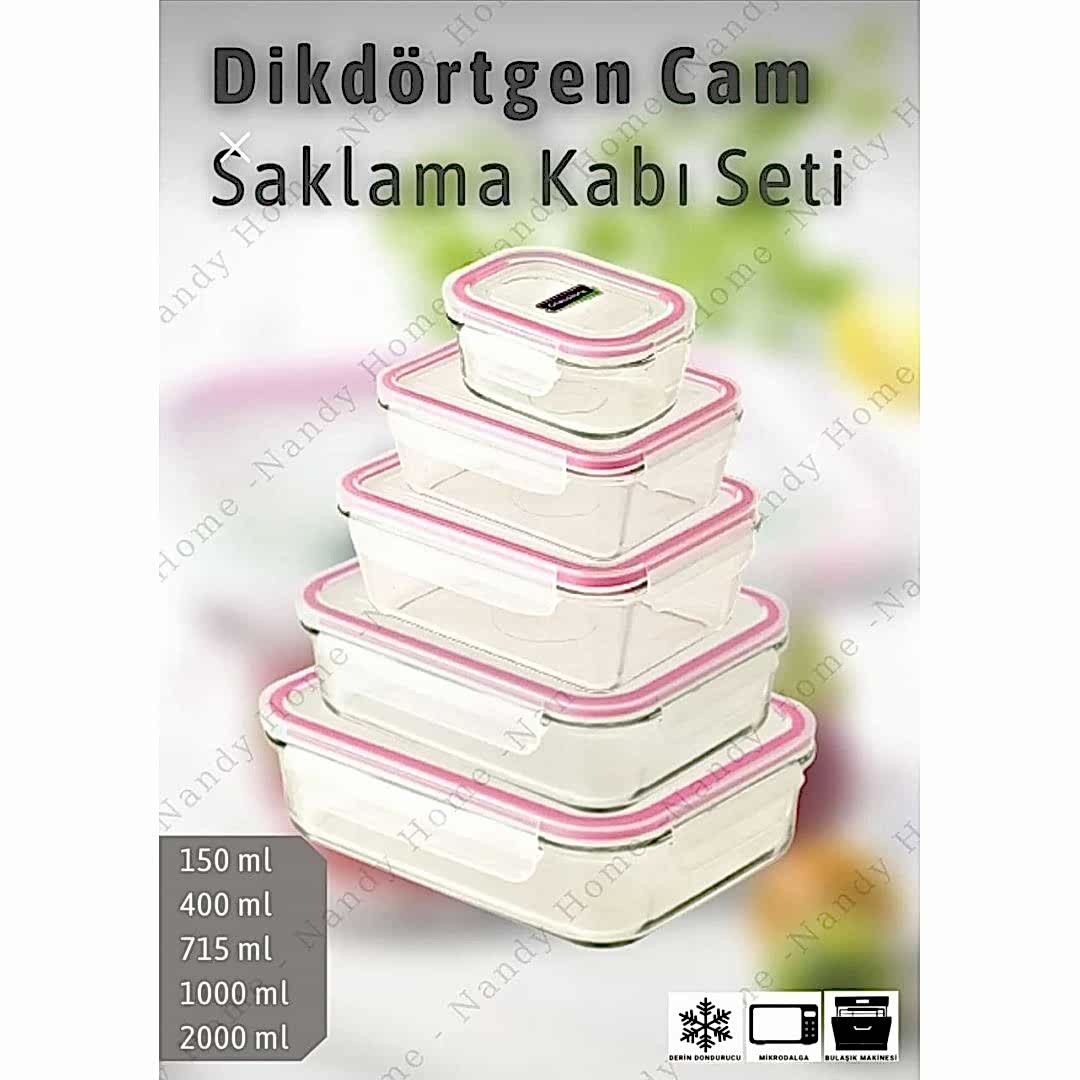 Glasslock Dikdörtgen Cam Saklama Kabı Set 5'li